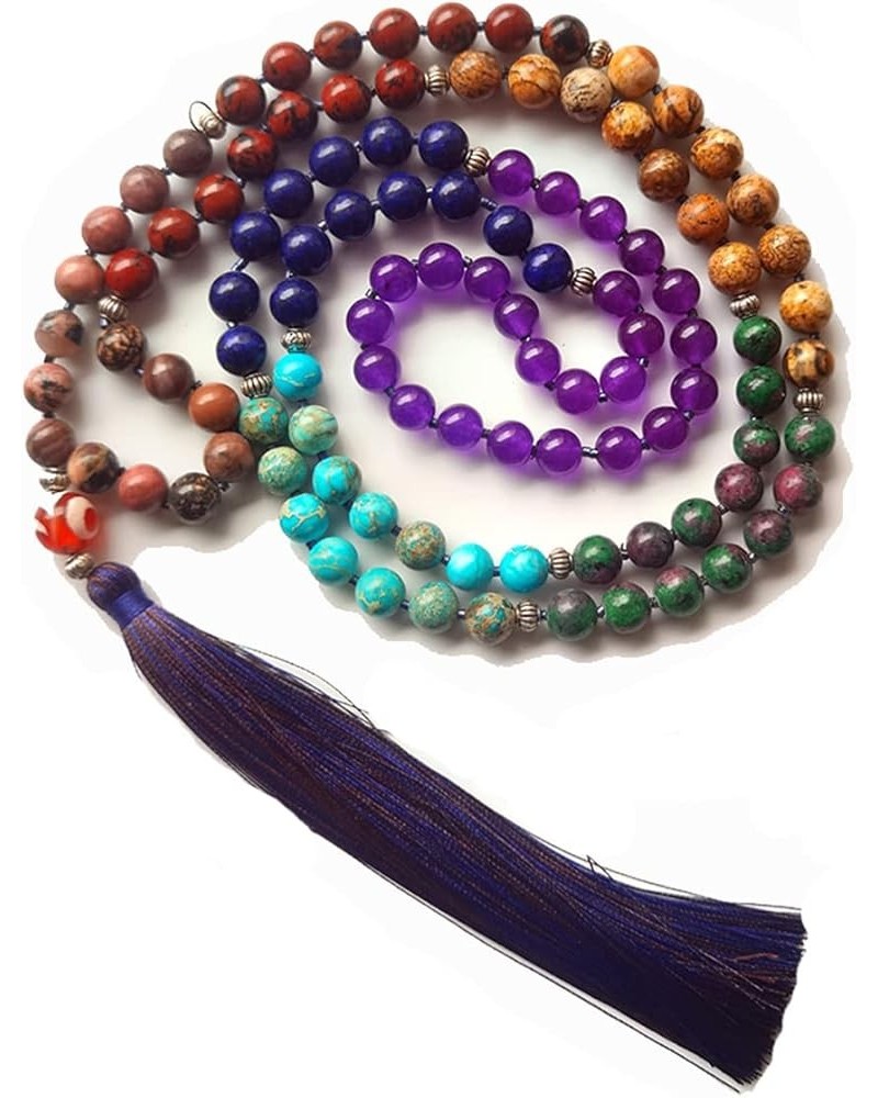 YGLINE Chakra 108 Mala Beads Bracelet Real Healing Gemstone Yoga Meditation Hand Knotted Mala Prayer Bead Necklace Multi $11....