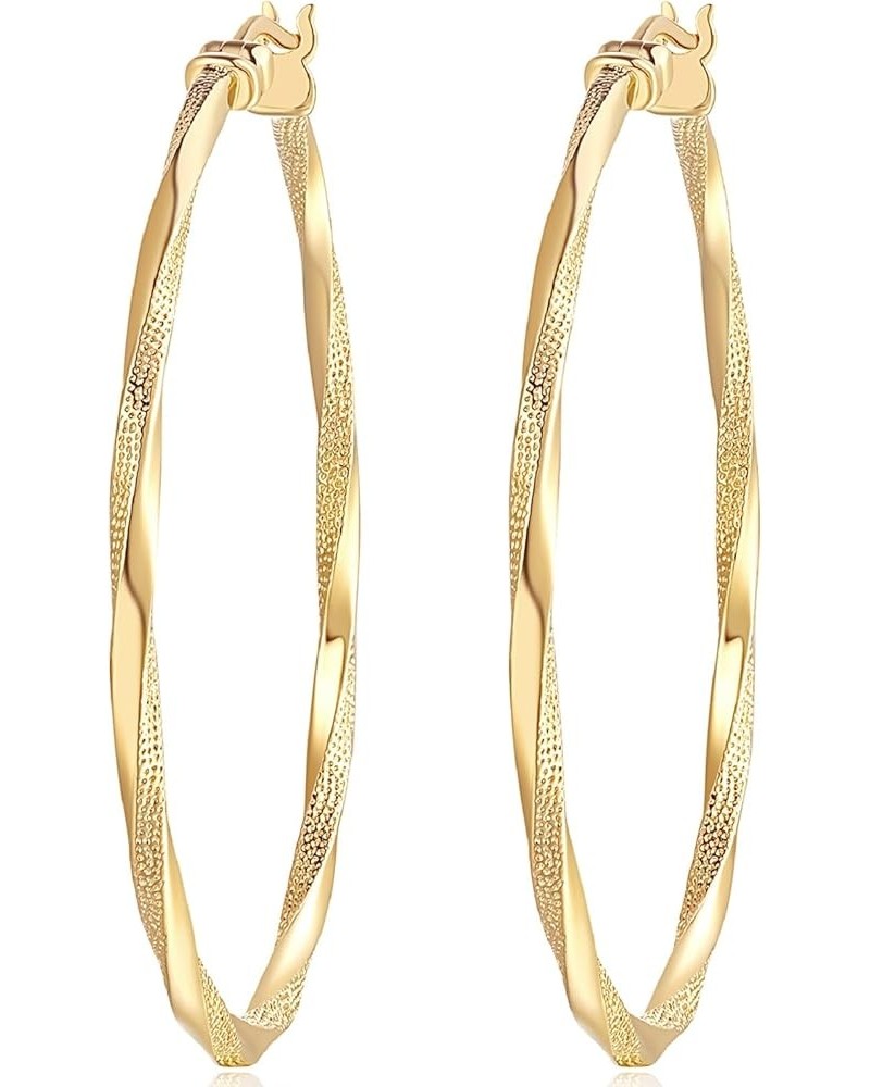 14K Gold Hoop Earring for Women Gold Earrings Hoops Twisted 14 Karat Gold Earrings Gold Jewelry Lightweight 40mm (40mm yellow...