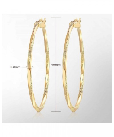 14K Gold Hoop Earring for Women Gold Earrings Hoops Twisted 14 Karat Gold Earrings Gold Jewelry Lightweight 40mm (40mm yellow...