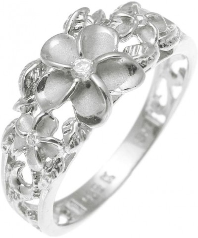 Sterling silver 925 Hawaiian 3 plumeria flower cz ring maile cut out scroll rhodium plated size 3 to 10 $15.51 Rings