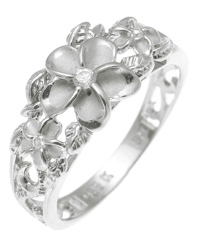 Sterling silver 925 Hawaiian 3 plumeria flower cz ring maile cut out scroll rhodium plated size 3 to 10 $15.51 Rings