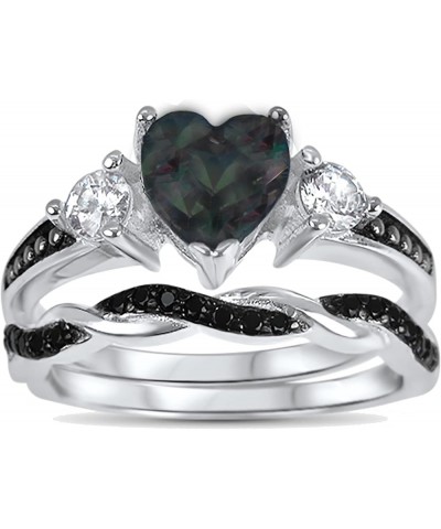 His Hers Wedding Ring Set TRIO 3 PCS Simulated Black Topaz Bridal Set Silver Black Titanium Him Her Her 12 - His 12 $40.85 Sets