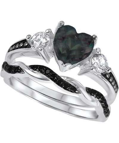 His Hers Wedding Ring Set TRIO 3 PCS Simulated Black Topaz Bridal Set Silver Black Titanium Him Her Her 12 - His 12 $40.85 Sets