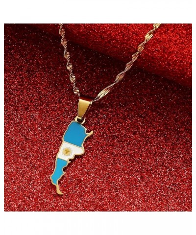 Stainless Steel Argentina Map Flag Pendant Necklaces For Men Women Gold Color Charm Argentine Maps Jewelry gold $8.67 Necklaces