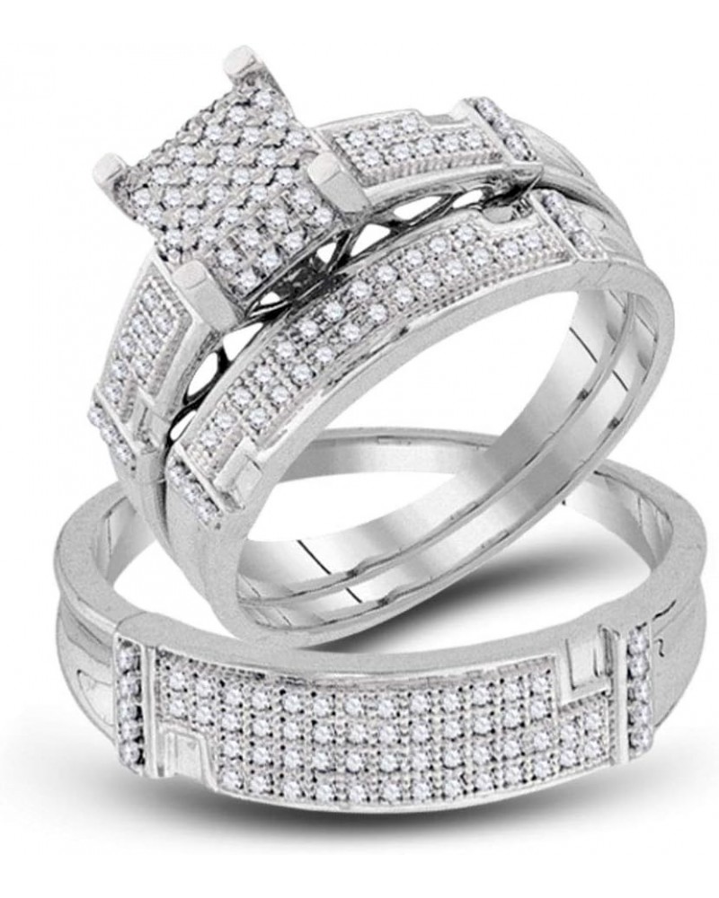 10kt White Gold Trio His & Hers Round Diamond Square Matching Bridal Wedding Ring Band Set 1/2 Cttw Women 8.5 Mens 12 $294.06...