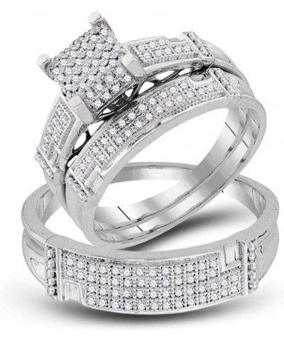 10kt White Gold Trio His & Hers Round Diamond Square Matching Bridal Wedding Ring Band Set 1/2 Cttw Women 8.5 Mens 12 $294.06...