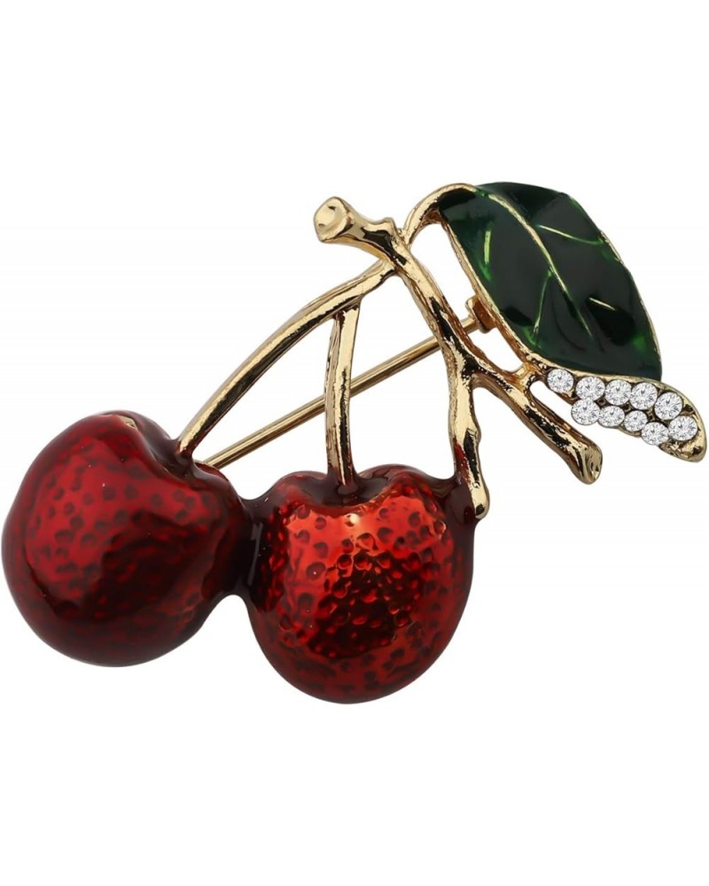 Red Enamel Twin Cherry Brooch Pin Fruit Jewelry For Women Girls Clothing Acccessories cherry brooch $9.35 Others