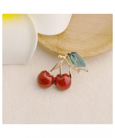 Red Enamel Twin Cherry Brooch Pin Fruit Jewelry For Women Girls Clothing Acccessories cherry brooch $9.35 Others