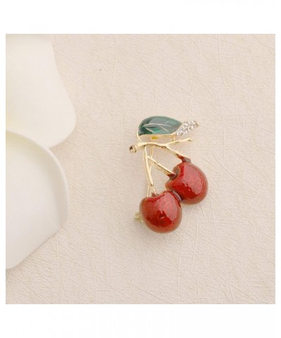 Red Enamel Twin Cherry Brooch Pin Fruit Jewelry For Women Girls Clothing Acccessories cherry brooch $9.35 Others