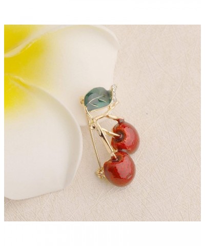 Red Enamel Twin Cherry Brooch Pin Fruit Jewelry For Women Girls Clothing Acccessories cherry brooch $9.35 Others