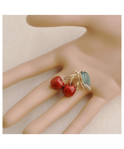 Red Enamel Twin Cherry Brooch Pin Fruit Jewelry For Women Girls Clothing Acccessories cherry brooch $9.35 Others