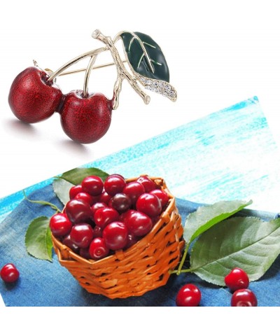 Red Enamel Twin Cherry Brooch Pin Fruit Jewelry For Women Girls Clothing Acccessories cherry brooch $9.35 Others