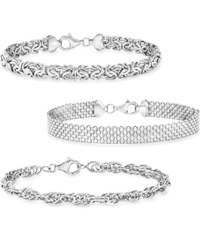 Jewelry Set: 3 Link Bracelets Sterling Silver 7.0 Inches $49.28 Bracelets