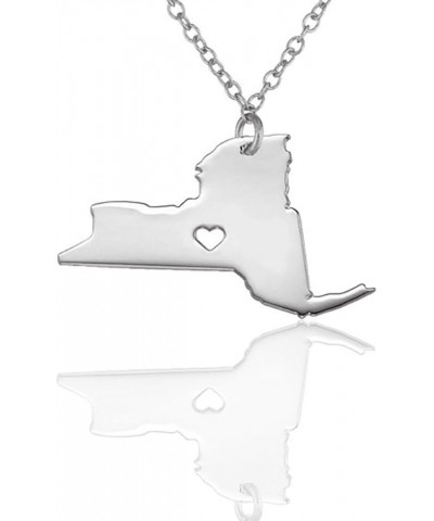 18K Gold Silver Country Map Charm Pendant New York State Map Necklace Jewelry Silver $8.25 Necklaces