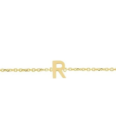 14k Solid Yellow Gold Mini Initial R Bracelet with Spring Ring Closure, Letter R Pendant 5mm, 0.8mm Cable Chain (7" And yello...