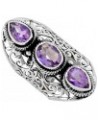 .925 Sterling Silver Amethyst Crystals Filigree Three Stone Ring $27.02 Rings