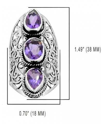 .925 Sterling Silver Amethyst Crystals Filigree Three Stone Ring $27.02 Rings