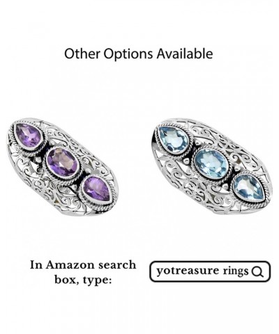 .925 Sterling Silver Amethyst Crystals Filigree Three Stone Ring $27.02 Rings