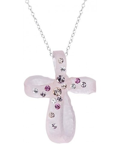 Gold & Honey 1995 Handcrafted Pink Lucite Cross with Colorful Crystals on a Silver Chain $16.49 Necklaces