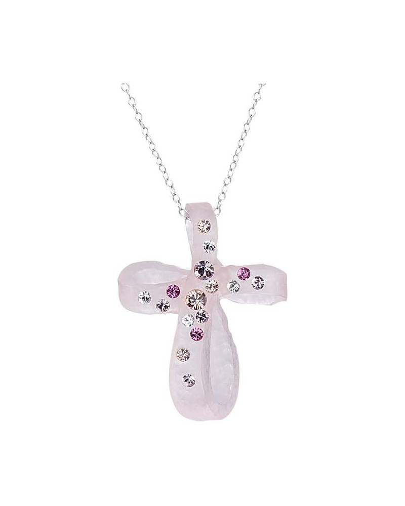 Gold & Honey 1995 Handcrafted Pink Lucite Cross with Colorful Crystals on a Silver Chain $16.49 Necklaces