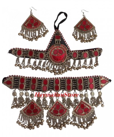 Afghan kuchi handmade Stunning Red color three pieces Necklace Silver Set $28.20 Jewelry Sets