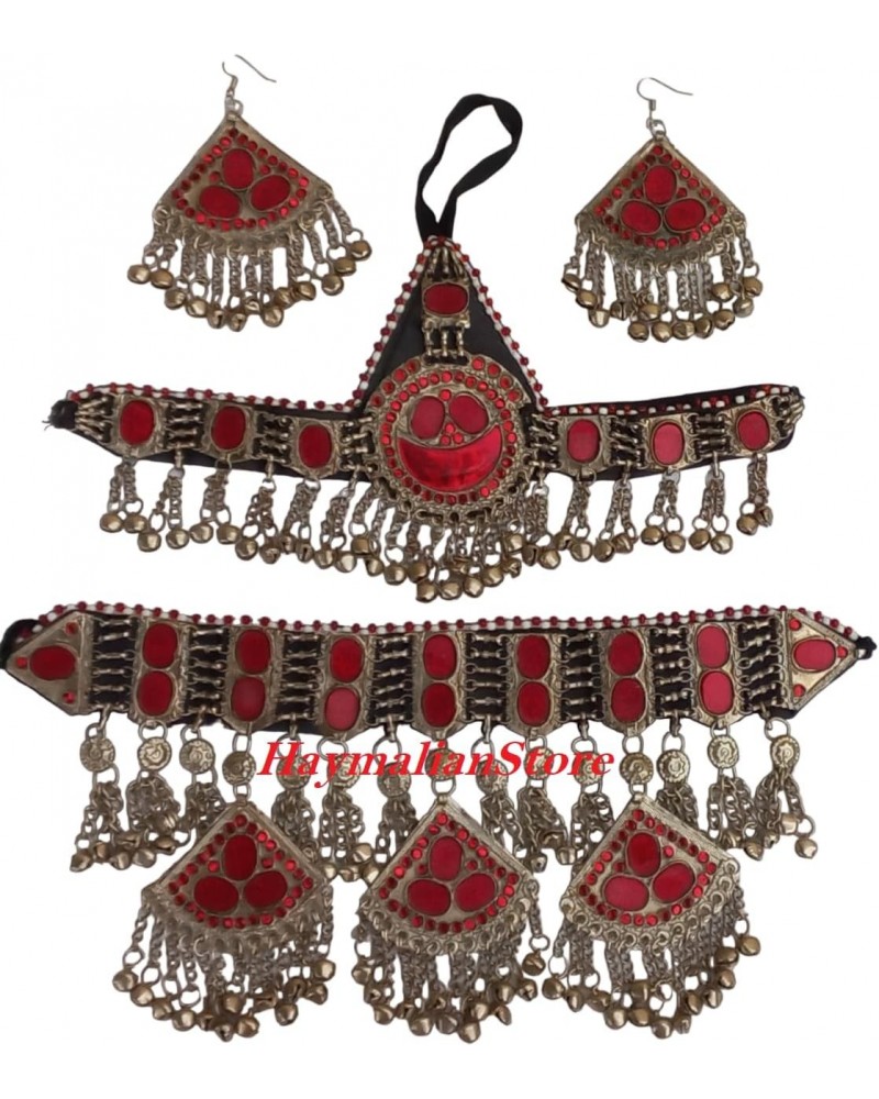 Afghan kuchi handmade Stunning Red color three pieces Necklace Silver Set $28.20 Jewelry Sets