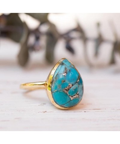 Retro Native Natural Turquoise Gold Ring Boho African Faux Style Gothic Punk Jewelry Charming Temperament Personality Unique ...