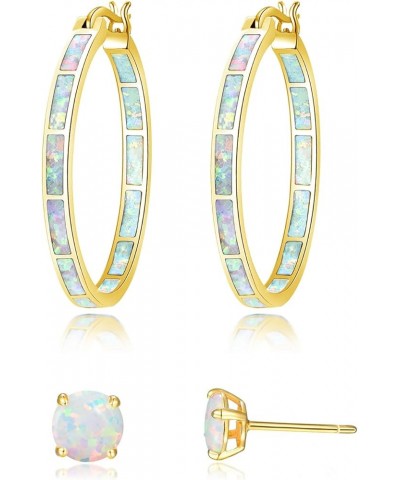 Opal Hoop Earrings,Women Jewelry Rhodium Plated/Rose Gold or Yellow Gold Plated Gemstone Big Hoop Earrings 32mm Gold-stud $12...