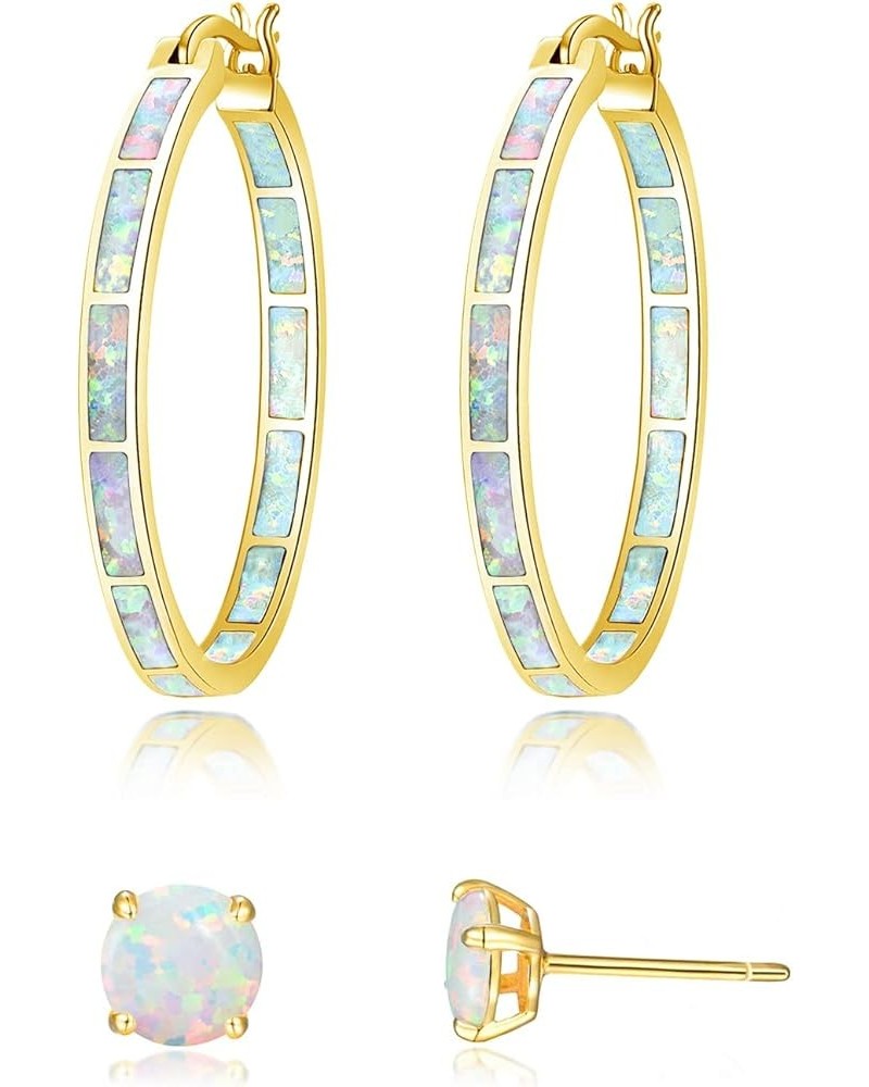 Opal Hoop Earrings,Women Jewelry Rhodium Plated/Rose Gold or Yellow Gold Plated Gemstone Big Hoop Earrings 32mm Gold-stud $12...