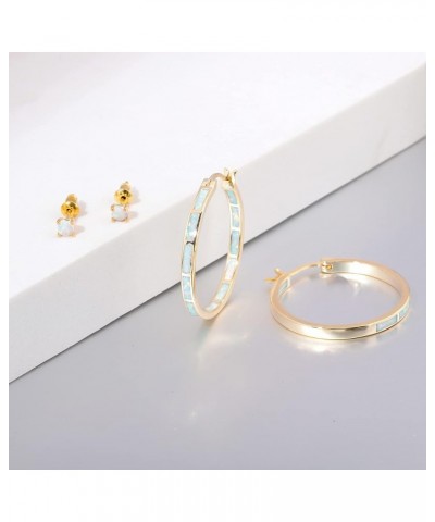 Opal Hoop Earrings,Women Jewelry Rhodium Plated/Rose Gold or Yellow Gold Plated Gemstone Big Hoop Earrings 32mm Gold-stud $12...