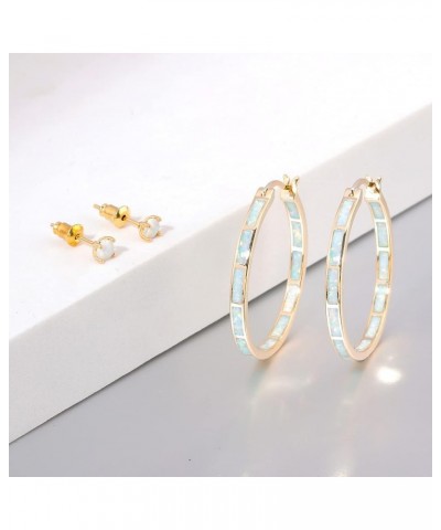 Opal Hoop Earrings,Women Jewelry Rhodium Plated/Rose Gold or Yellow Gold Plated Gemstone Big Hoop Earrings 32mm Gold-stud $12...