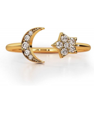 925 Sterling Silver 18K Gold Plated Adjustable Crescent and Star Ring $17.50 Rings