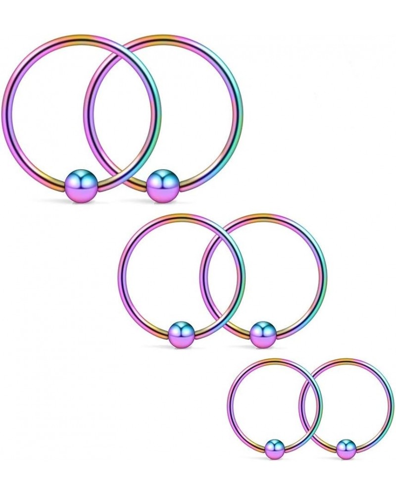 18G 8mm 10mm 12mm Nose Hoop Lip Eyebrow Tongue Helix Tragus Cartilage Septum Piercing Ring 6PCS 6PCS - Rainbow $7.97 Body Jew...