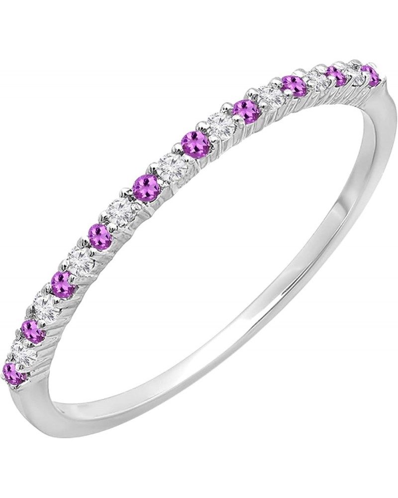 Round Amethyst & White Diamond Ladies Stackable Thin Matching Wedding Band | Available in 10K/14K/18K Gold Ring Size 4 in 14K...