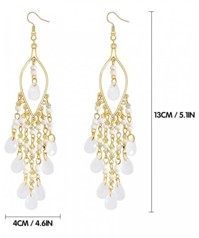 Bohemian Beads Tassel Layered Drop Dangle Earrings Vintage Style Jewelry For Women And Girls White $9.17 Earrings