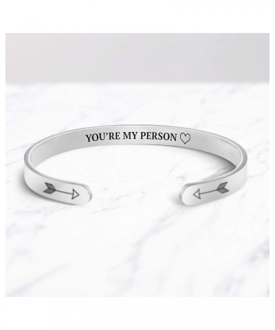 In The Name Of Love Cuff Bracelets | Personalized Mantra Bangle | Gift for Her You're My Person (Silver) $20.06 Bracelets