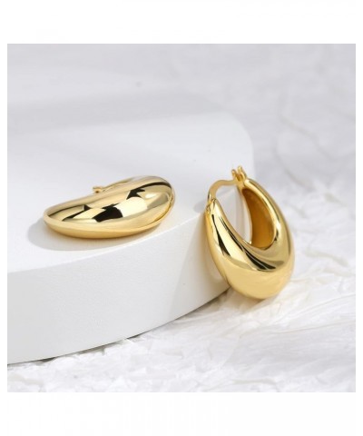 Earrings for Women Gold Hoop Earrings 18K Gold Plated Hypoallergenic Lightweight Chunky Thick Open Hoops Gold Earrings for Wo...