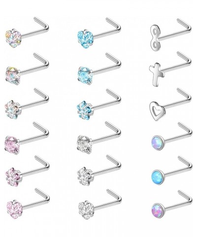 20G Nose Rings Studs, Surgical Steel Corkscrew Nose Ring L Shaped Nose Stud, CZ Heart Cross Nostril Bone Nose Piercing Jewelr...