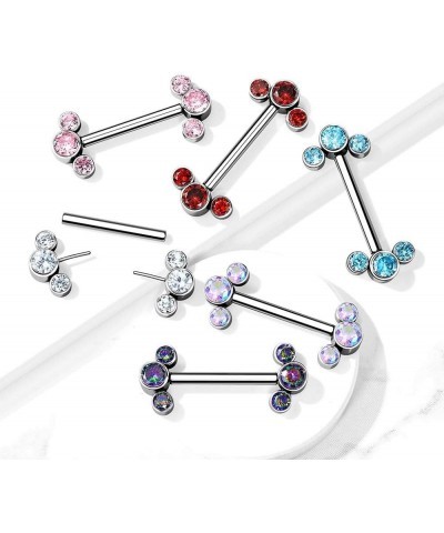 14G G23 Implant Grade Titanium Threadless Push-in Triple Bezel Set CZ Crystal Ends Nipple Barbells, Sold as a Pair Aurora Bor...