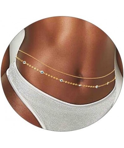 Layered Evil Eye Waist Chain Gold Body Chain Women Silver Belly Chains Adjustable Beach Stomach Jewelry Accessories for Girls...