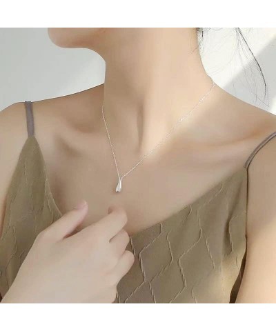 925 Sterling Silver Necklaces Women Fine Jewelry Wedding Accessories Water Drop Pendant Beads Necklace, 45cm Silver 45cm $5.7...