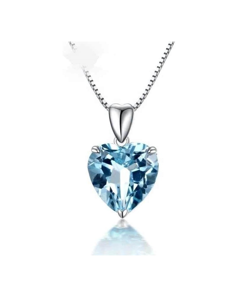 Blue Crystal Topaz Pendant Ocean Heart Shaped Necklace 925 Silver $9.01 Necklaces