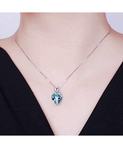 Blue Crystal Topaz Pendant Ocean Heart Shaped Necklace 925 Silver $9.01 Necklaces