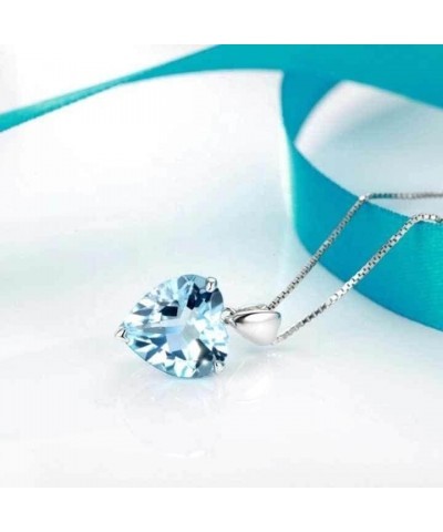 Blue Crystal Topaz Pendant Ocean Heart Shaped Necklace 925 Silver $9.01 Necklaces