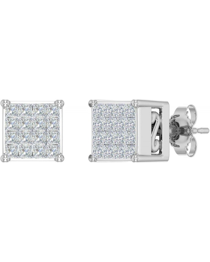 1/10 to 3/4 Carat Invisible Set Princess Cut Diamond Stud Earrings in 10K Gold or 950 Platinum White Gold 0.75 carats $55.00 ...