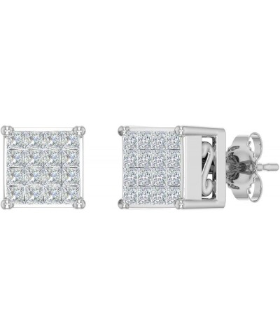 1/10 to 3/4 Carat Invisible Set Princess Cut Diamond Stud Earrings in 10K Gold or 950 Platinum White Gold 0.75 carats $55.00 ...