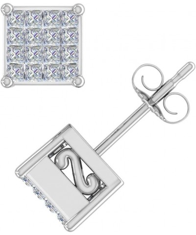 1/10 to 3/4 Carat Invisible Set Princess Cut Diamond Stud Earrings in 10K Gold or 950 Platinum White Gold 0.75 carats $55.00 ...