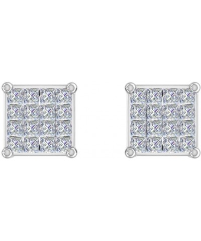 1/10 to 3/4 Carat Invisible Set Princess Cut Diamond Stud Earrings in 10K Gold or 950 Platinum White Gold 0.75 carats $55.00 ...