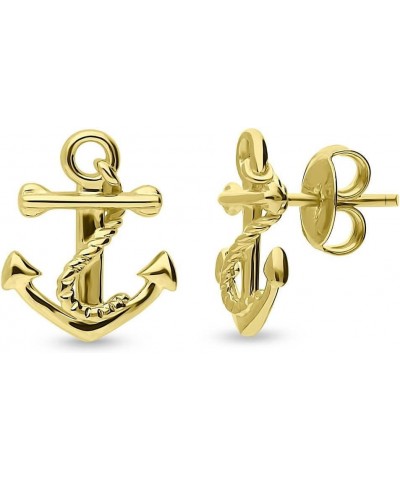 Sterling Silver Anchor Fashion Stud Earrings for Women Yellow Gold Flashed $12.76 Earrings