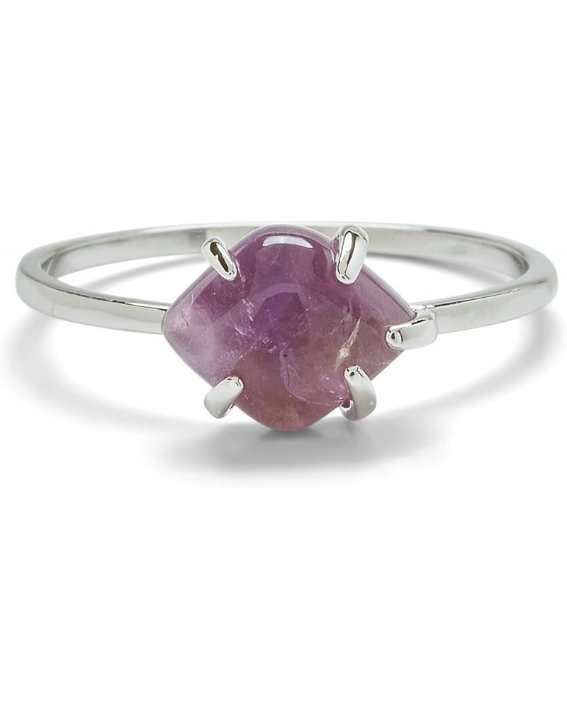 Rose Gold or Silver-Plated Crystal Cove Ring w/Rose Quartz or Amethyst - Brass Base, Gemstone Charm, Rhodium - Size 5-9 Silve...